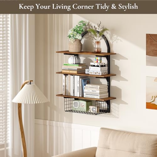 Floating Shelves Bathroom with Storage Basket,Decorative Wall Shelf - Image 5