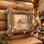 Rustic Log Cabin Style Key Hanger, Wall Mounted Key Holder with Deer Antler Hooks, with Laser Engraved Cabin and Buck Scene - Image 3