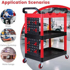 MaxWorks 50886 3 Shelf Rolling Utility Service Cart with Storage Carts and Bottle Holders with Side Hanging Hook 440-lb Capacity - Image 7