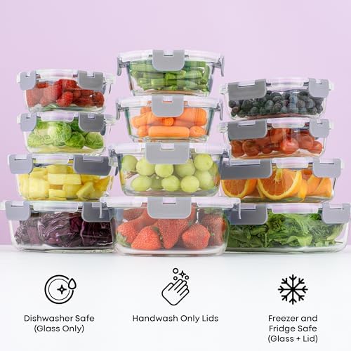 JoyJolt 24pc Borosilicate Glass Storage Containers with Lids | 12 Airtight/Freezer Safe Food Storage Containers for Pantry and Kitchen | Meal Prep Container for Lunch | Glass Tupperware Set - Image 6