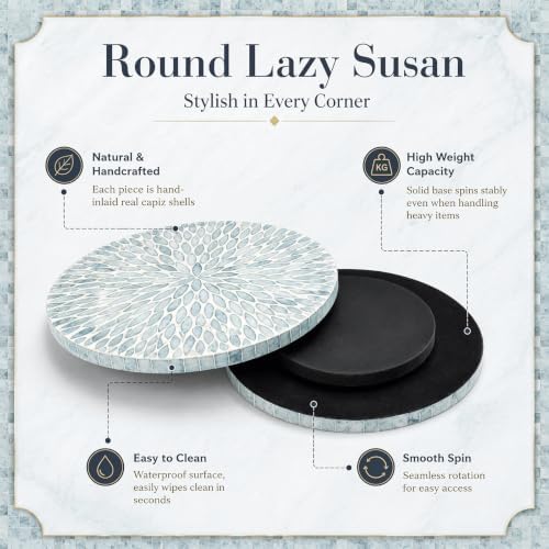 Reallnaive Mother of Pearl Lazy Susan, Round, Blue Floral Petal - Image 3