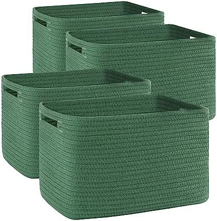 4 Pack Storage Baskets for Organizing, Woven Baskets for Shelves - Perfect for Toys, Books, Towels, and Clothes, Durable Gift Basket Bins Toy Storage, 12.7''L x9''W x7.8''H, Green by SIXDOVE