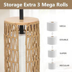 Trongee Freestanding Toilet Paper Holder with Storage,3 Rolls of Boho Toilet Paper Holder Stand with Lid,Gold Toilet Tissue Holder Stand Rattan Paper Storage Wicker Toilet Roll Holder Basket - Image 3
