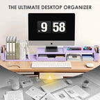 OPNICE Desk Organizers and Accessories, Dual Monitor Stand Riser with Drawer and 2 Pen Holders, Desk Shelf Printer Stand for Office Workspace Organizers, Desktop Organization (Purple) - Image 5