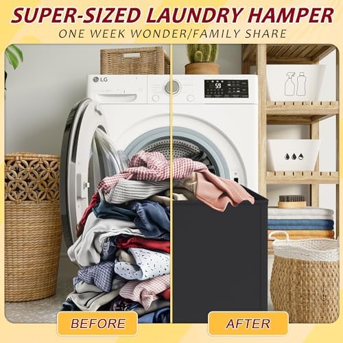 220L Laundry Hamper 3 Section,Large Laundry Hamper with Lid,Dirty Clothes Hamper with 3 Inner Bags,Collapsible Laundry Basket Organizer for Laundry Room,Bedroom,Laundry Sorter Hamper 3 Compartment - Image 5