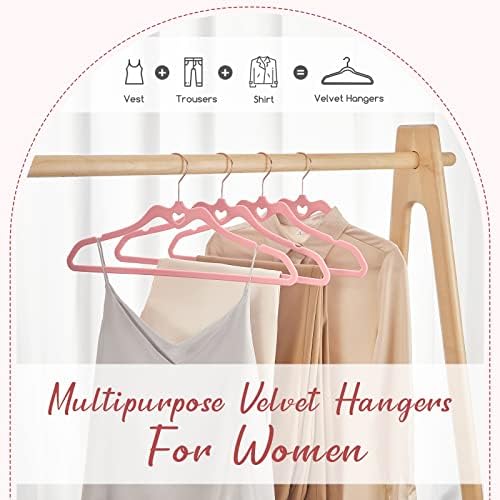 HOUSE DAY Pink Velvet Hangers 60 Pack, Non Slip Flocked Felt Hangers, Sturdy Velvet Clothes Hanger, Cute Heart Heavy Duty Coat Hanger, Ultra Slim Pink for Closet Space Saving - Image 2