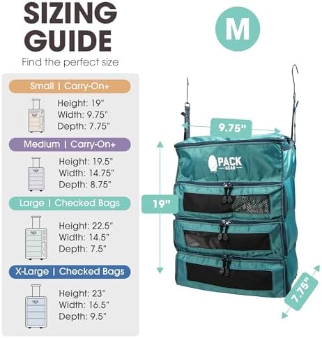 Pack Gear Hanging Carry-On Organizer - Our Fitted Hanging Luggage Organizer Perfectly Fits Any Carry On - Our Packing Cubes For Travel Use Mesh Windows to Make Finding Clothes Easy (Green, M) - Image 4