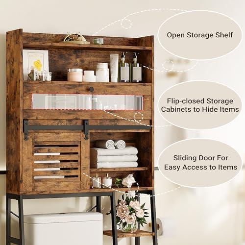 IRONCK Over The Toilet Storage Cabinet with Sliding Barn Door - Image 4