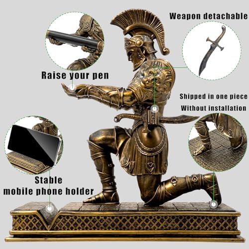 Roman Warrior Pen Holder Knight Desktop Accessories Resin Pen Holder as a Gift for Office and Home (Bronze) - Image 3
