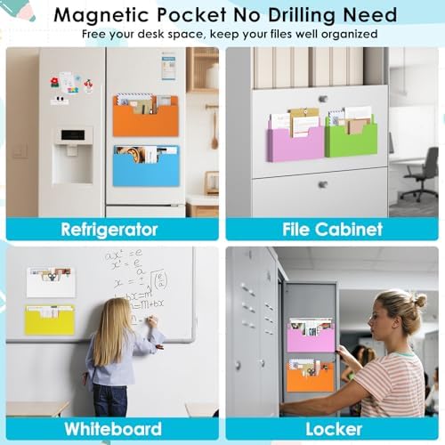 MFTEK Magnetic File Holder 6 Pockets Paper Holder, Hanging File Organizer Horizontal Magnetic Mail Letter Folder Office Supplies Storage for Cabinets, Whiteboard, Refrigerator - Image 6