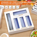 DALSHABET 9 IN1 Bamboo Storage Bag Drawer Organizer with Cutter, Foil and Plastic Wrap Dispenser for Kitchen Storage Compatible with All Brands Gallon, Quart, Sandwich & Snack Size Bags - White - Image 4