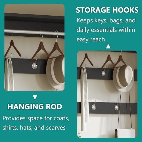 Shoe Cabinet for Entryway with 3 Flip Drawers, Black Tall Shoe Storage Cabinet with Coat Rack, Wood Narrow Slim Hidden Freestanding Shoe Rack Organizer, 2 in 1 Hall Tree for Living Room, Hallway - Image 4