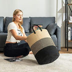 YOUDENOVA Woven Laundry Hamper Basket, 100L Tall Laundry Basket-Black&Brown - Image 2