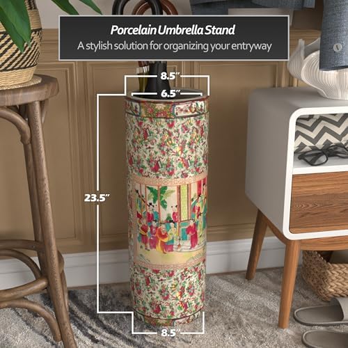 Red Lantern 24" Rose Medallion Porcelain Umbrella Stand - Image 4