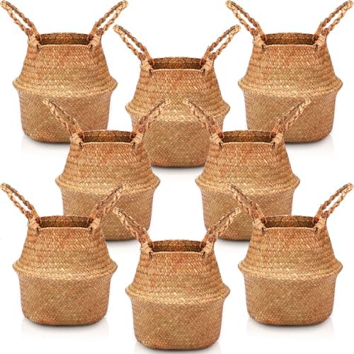Qunclay 4 Pcs Woven Seagrass Baskets Belly Basket, S,8.7''dx7.9''h by Qunclay