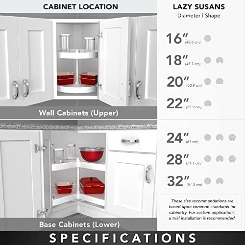 Rev-A-Shelf 20" Full Circle Single Tier Lazy Susan Organizer for Diagonal Corner Wall Kitchen Cabinets, Wooden Home Storage Shelf, 20" W x 20" D x 2.38" H, 4WLS001-20-B52 - Image 5