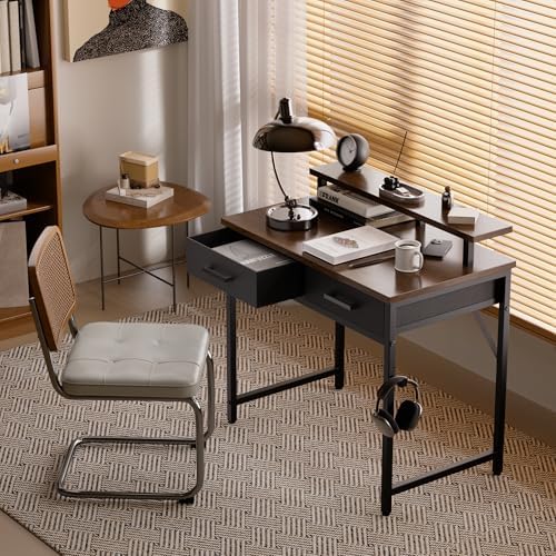 Pamray 32 Inch Small Computer Desk with Monitor Stand and 2 Drawers - Image 2