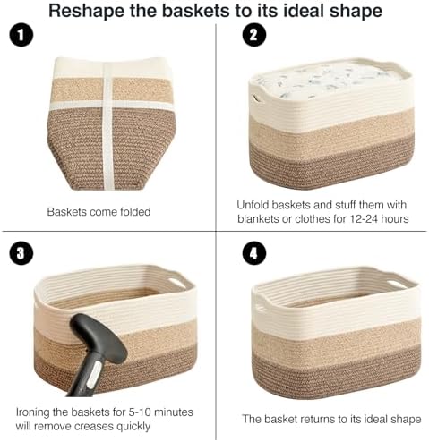 ICERZCZ Large Storage Baskets for Organizing Shelves, Woven Cotton Rope Bins for Baby Nursery Organization, Book Toy Towel Organizer, 17"x13"x9.5", 3 Packs, Gradient Brown - Image 7