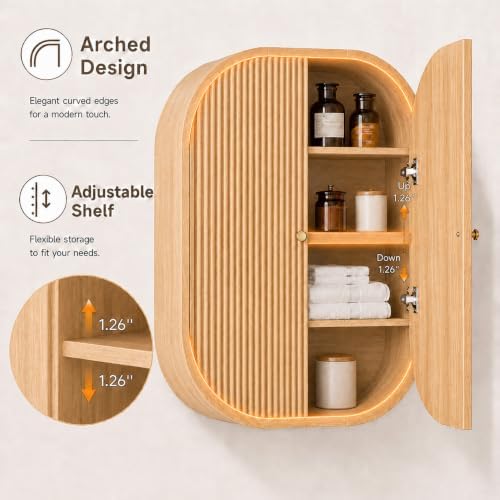 Bathroom Arched Wall Storage Cabinet 4-Tier, Natural - Image 4