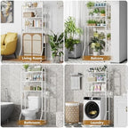 Simple Trending Over The Toilet Storage Rack, Metal 3 Tier Bathroom Organizer Shelf with Paper Holder and 3 Hooks, Freestanding Shelf Space Saver Above Toilet, White - Image 5