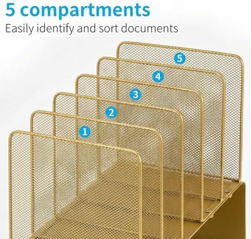 LEKETREE File Organizer for Desk, File Folder Organizer with 5-Section Vertical Rack, Suitable for Home Office Document Organization and Storage(Gold) - Image 5