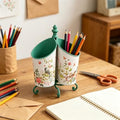 360° Rotating Metal Pen Holder for Desk, Cute Floral Bird Desktop Organizer with Dome Roof, Pencil Cup & Remote Control Holder for Home Office (Green) by Zokyntrix