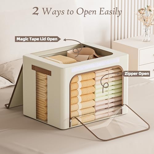 Yecaye Clothes Storage Bins with Lids & Clear Window, Beige, 40L, 3 Pack - Image 3