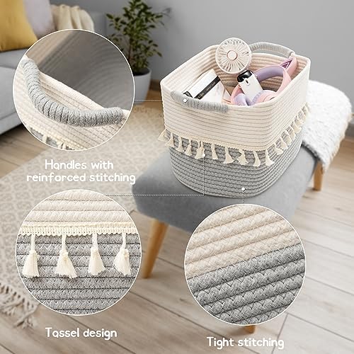 TeoKJ Storage Basket 3 Pack for Organizing, Cotton Rope Baskets for Toy, Clothes, Blankets, Decorative Basket for Living Room, Nursery, Bathroom, White & Gray - Image 5