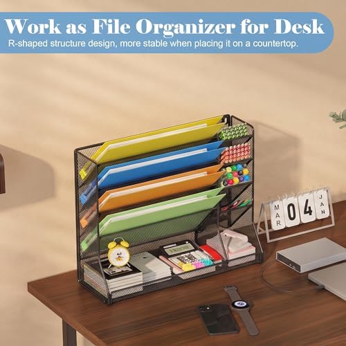 Jakyitvi Adjustable 5 Tiers Wall File Organizer Metal Hanging Holder Black - Image 3
