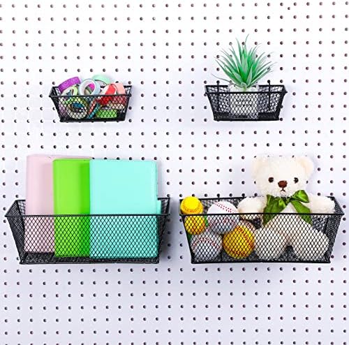 Sieral 4 Pcs Metal Pegboard Baskets Wire Organizer, Small, Large, Black - Image 4