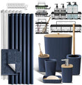 Clara Clark Bathroom Accessories Set - 27PC Bathroom Set with Adhesive Corner Shower Caddy Hanging, Bathroom Sets with Shower Curtain and Rugs, Navy Blue Shower Curtain Set with Bathroom Trash Can by ClaraClark