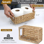 4 Small 3.6 QT Water Hyacinth Wicker Baskets for Shelves, 10" Long Woven Pantry Organizers and Storage Basket, Decorative Ratten Shallow Rectangle Baskets for Organizing Countertop Bathroom - Image 2