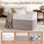 75L Large Blanket Storage Basket with Handles - White & Brown - Image 3