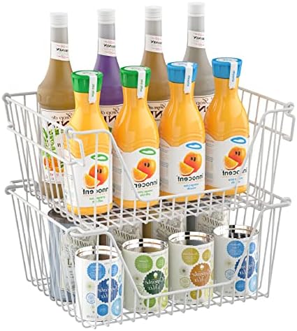 Stackable Wire Metal Baskets Large Capacity Kitchen Freezer Bins for Pantry Cabinet Fruit Vegetable Snacks Organization, White, Set of 4 - Image 2