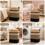 Laundry Hamper, Cotton Rope Laundry Basket with Leather Handles, 22.5-Gallon/85 L Large Clothes Hampers for Laundry, Woven Laundry Baskets for Blankets, Clothing, Bedroom, Living Room, Nursery - Image 4