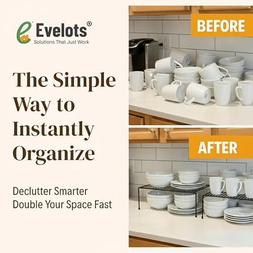 Evelots Kitchen Cabinet Wire Shelf Organizer/Rack - 4 Pack Sturdy Metal Shelf Risers - Double Your Counter Space - Great for Kitchen, Freezer, Pantry and Bathroom - Rustproof - Black - Image 4