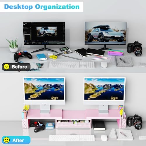 Spacrea Dual Monitor Stand Riser with Drawer and 2 Pen Holders - Image 3