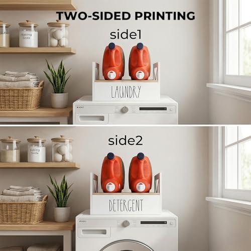 Detergent Holder for Laundry Room, Farmhouse Liquid Soap Dispenser, Detergent Storage Organization Stand with Drip Catcher Drip Tray Measuring Cup, Laundry Station Organizer - Image 4