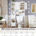 TEENFON Over the Toilet Storage Cabinet with 2 Removable Drawers, Above Toilet Storage Cabinet with 10 Storage Shelves, Taller Wooden Free Standing Bathroom Storage, Laundry Room Storage Shelf, White - Image 6