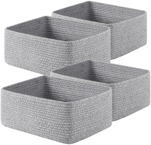 OIAHOMY 4 Pack 14.17 * 11.02 * 6.3IN Storage Baskets for Organizing Shelves, Woven Rope Baskets for Organizing Books, Clothes, Decorative Basket for Living Room, Nursery, Bedroom, Gift Basket, Grey by MasterofSpaceOptimization