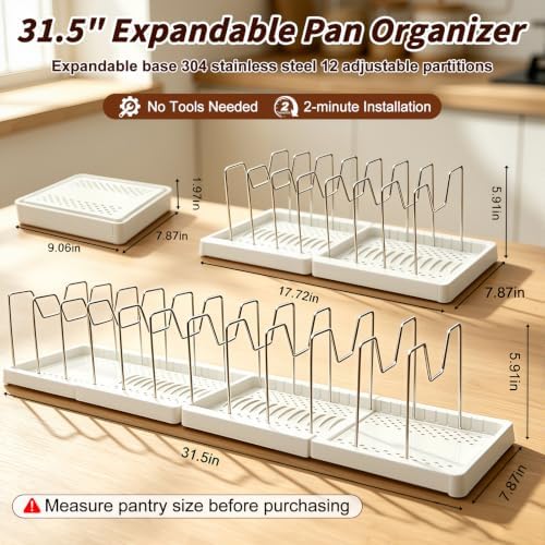 Expandable Pot and Pan Organizer Under Cabinet with 12 Adjustable Dividers - Image 2
