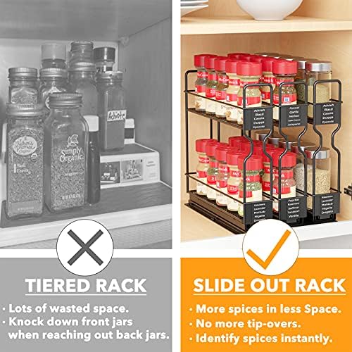 SpaceAid Pull Out Spice Rack Organizer for Cabinet, Heavy Duty Slide Out Seasoning Kitchen Organizer, Cabinet Organizer, with Labels, 7.7" W x10.75 D x10 H, 3 Drawers 2-Tier - Image 4