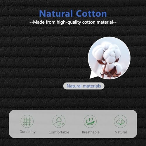 ECDYQXVU 15x10x9 Inch Woven Cotton Rope Storage Basket, Black, 3 Pack - Image 2