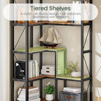 CHOEZON Corner Bookshelf, 5-Tier L-Shaped Bookcase, Corner Shelf with Metal Frame, Industrial Tall Display Shelf, for Living Room, Home Office, Bedroom, Rustic Brown TSJ12BF - Image 5