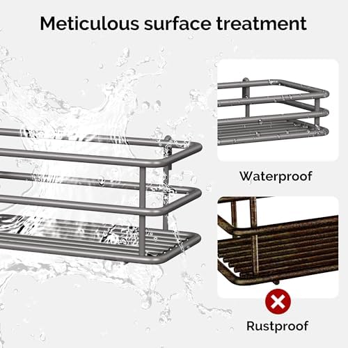 Orimade Over the Door Shower Caddy Adjustable 3 Tier Dark Grey,Bathroom Hanging Organizer Shelf Rustproof with 4 Hooks,Shower Basket with Soap Holder and Suction Cup - Image 3