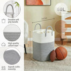 Laundry Basket,Woven Cotton Rope Laundry Hamper,Versatile Storage for Dirty Clothes,Baby Toys,and Blankets in Bathroom, Nursery,and Living Room (Grey, 60L) - Image 2