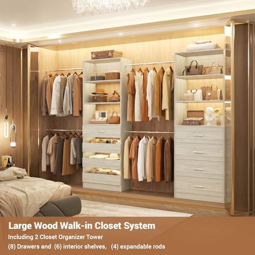 Aheaplus Closet System, 6-15Ft Custom Wood Closet Organizer with 8 Drawers - Image 4