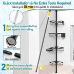 Shower Corner Caddy Organizer for Bathroom, 4-Tier Adjustable Shelves with Tension Pole, No Drilling Shower Rack with Holders for Toothbrush, Soap and Razor, 34 to 125 Inch Height - Image 5