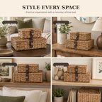 Seagrass Storage Basket with Lids, Set of 2 Wicker Storage Boxes, Natural - Image 6