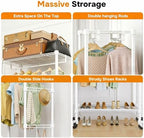 Simple Deluxe Rolling Clothes Rack, Heavy Duty Clothing Rack, 3-Shelf Portable Adjustable Wardrobe Closet with Wheels, Hanging Rods & Side Hooks, 43.3" W x 17.7" D x 80.3" H, White - Image 3